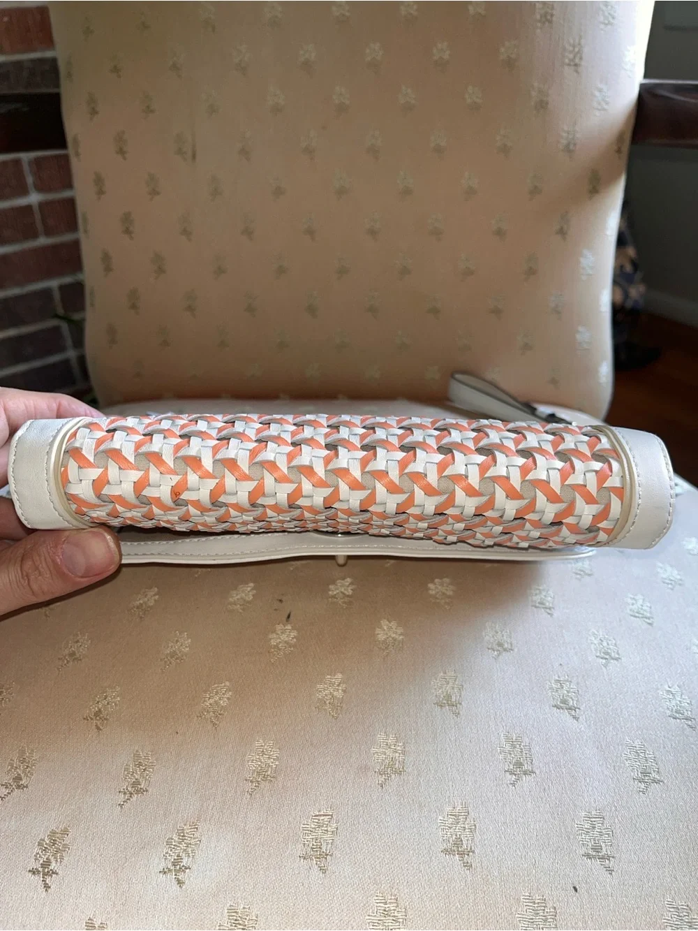 New Coach Coral and White Caning Leather Wristlet / Clutch